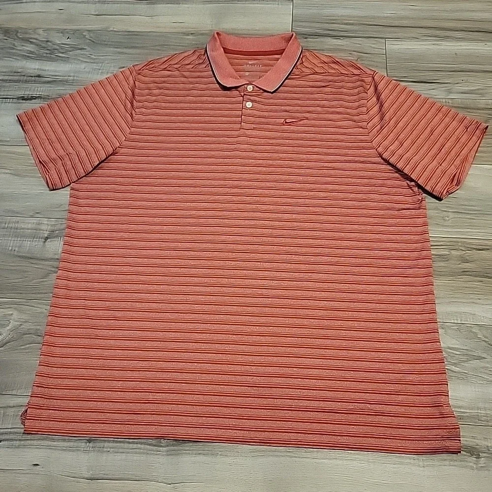 Nike Dri-Fit Polo‎ Shirt Mens XXL Red Striped Standard Performance Short Sleeve